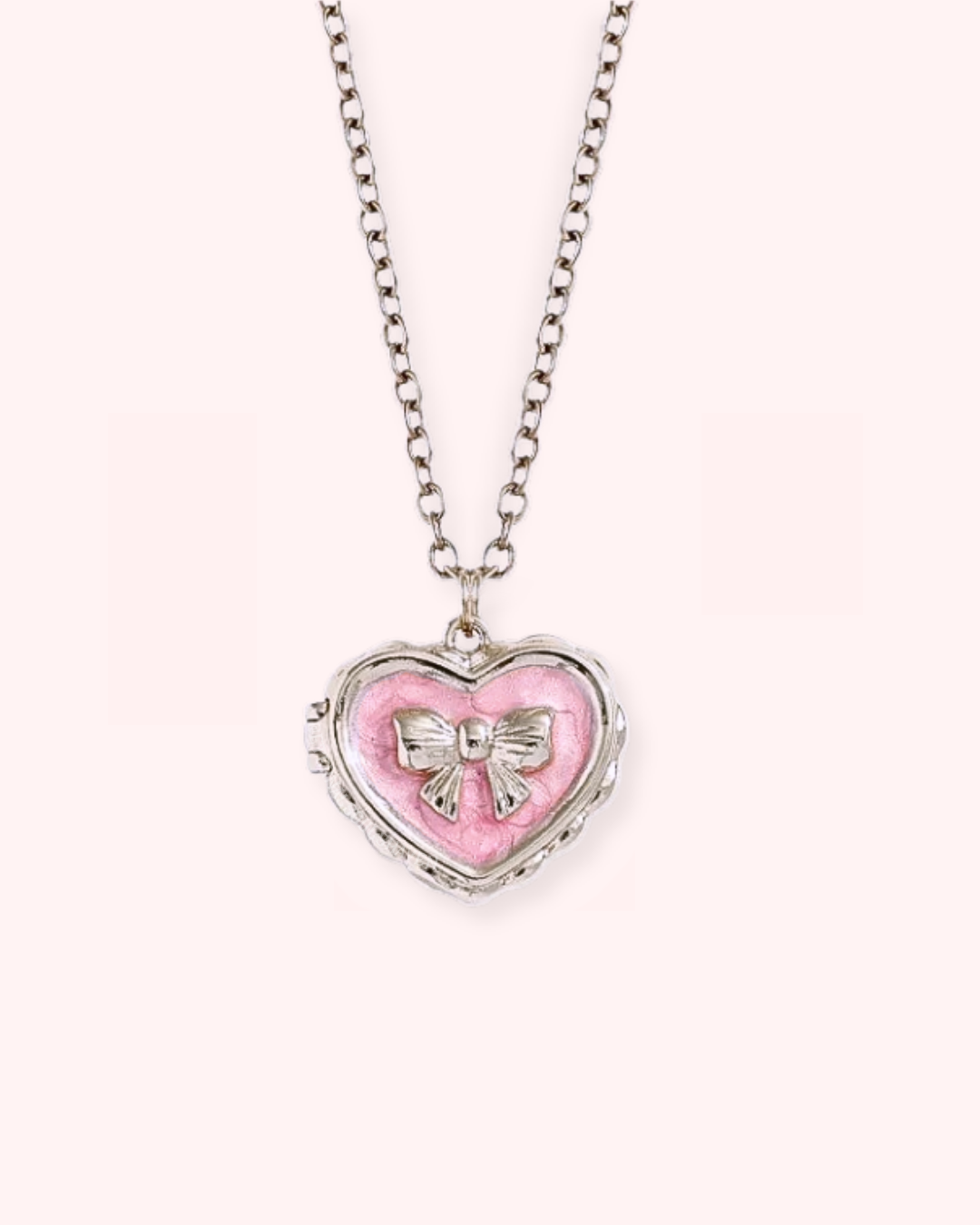 Pink Heart Locket Necklace with Bow – Custom Photo Keepsake Necklace