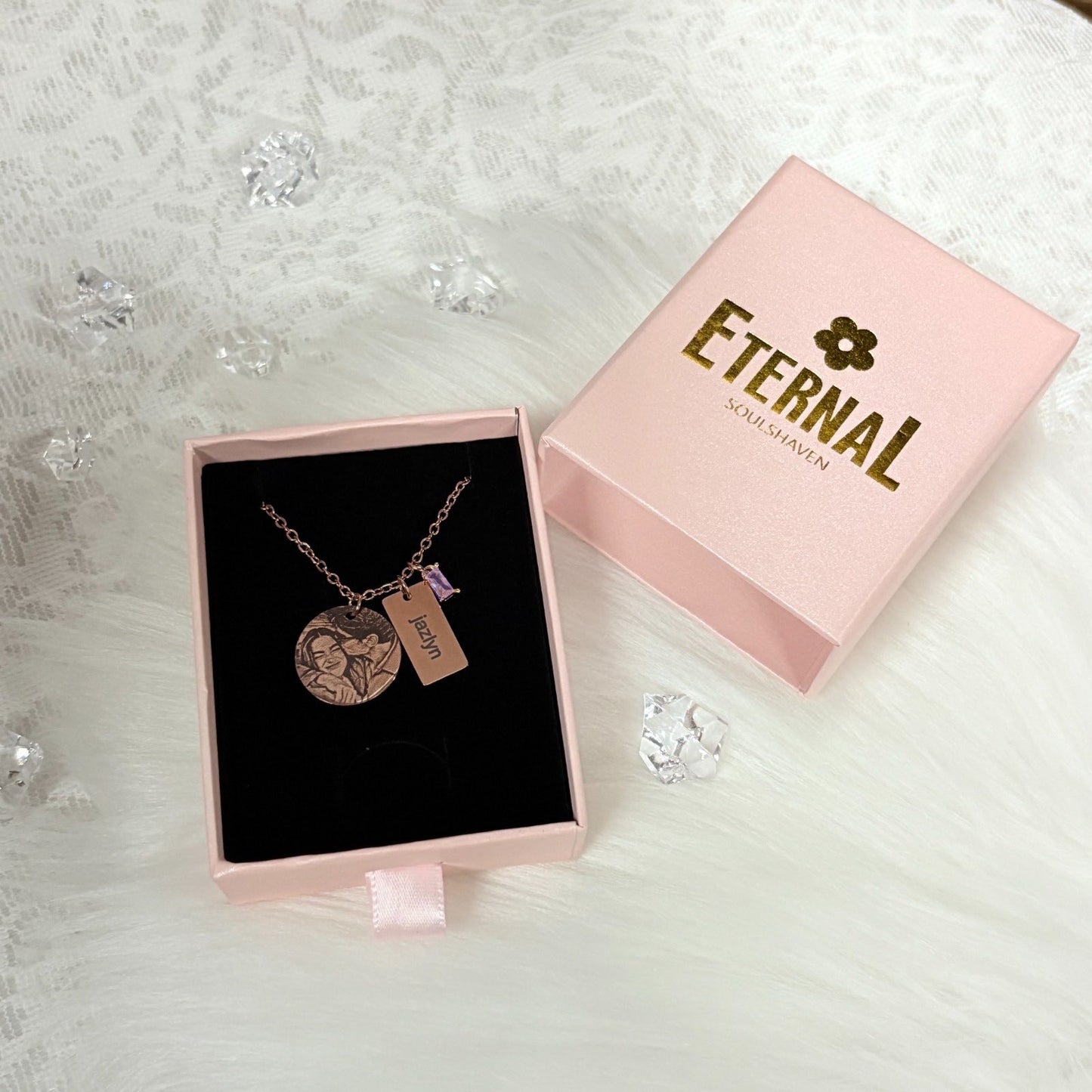 Custom Engraving Necklace with Birthstone | Personalized Engraved Pendant