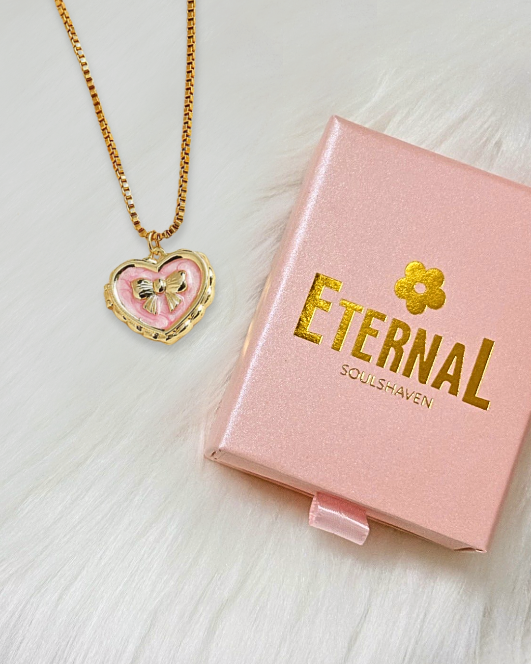 Pink Heart Locket Necklace with Bow – Custom Photo Keepsake Necklace