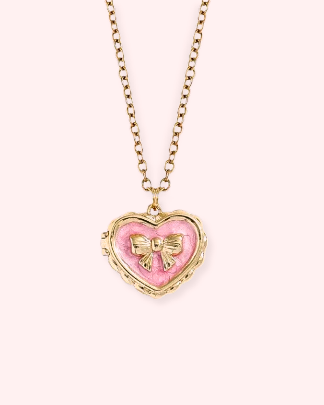 Pink Heart Locket Necklace with Bow – Custom Photo Keepsake Necklace
