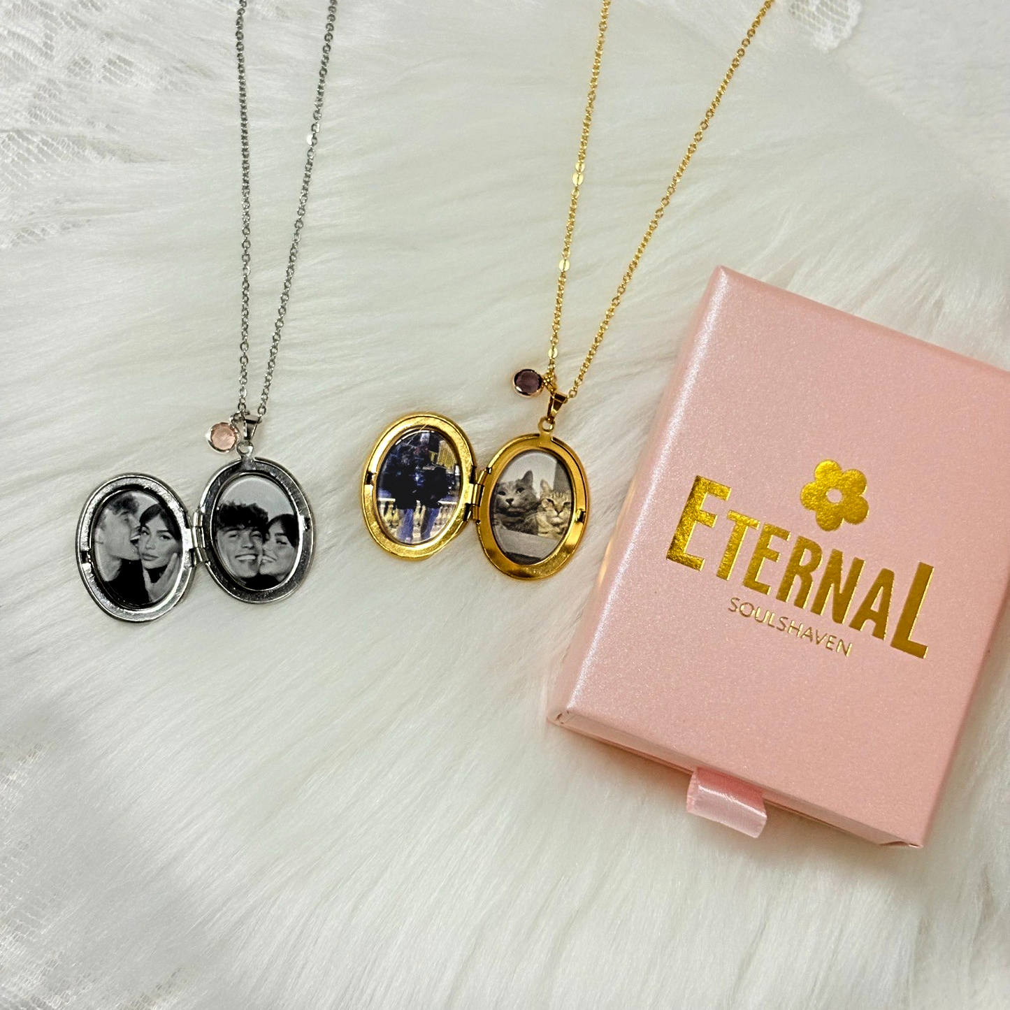 Personalized Flower Pendant & Birthstone Locket Necklace