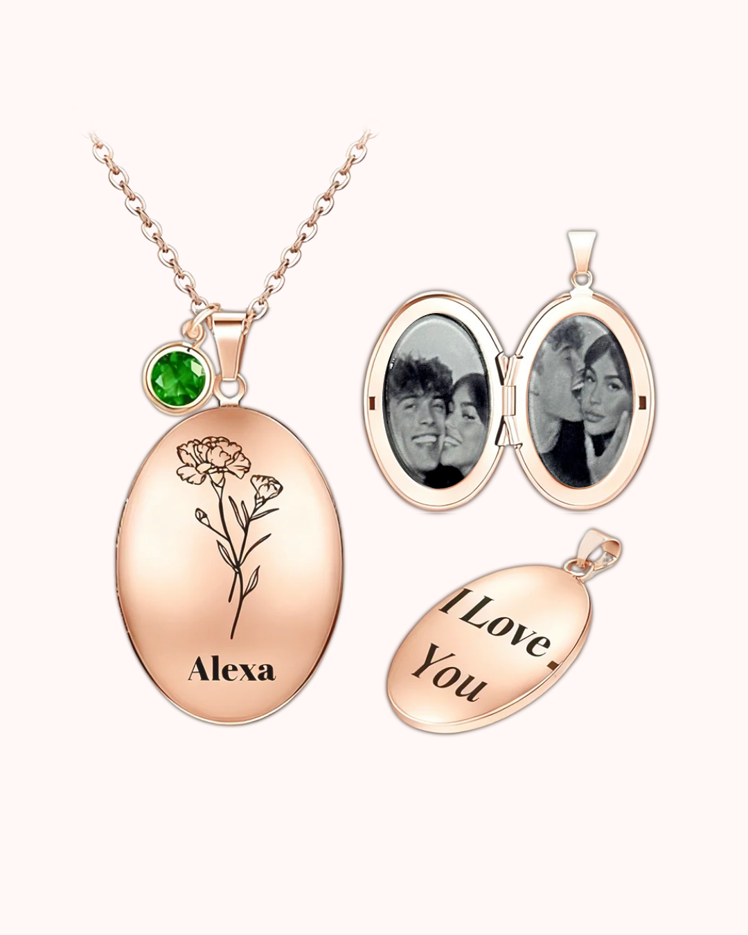 Personalized Flower Pendant & Birthstone Locket Necklace